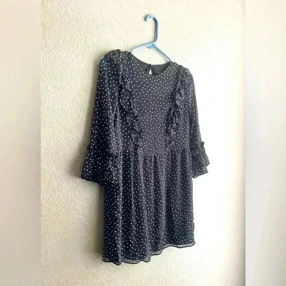 TOPSHOP Black with Polka Dot Flare Sleeve Ruffle Dress Size 4 - Picture 2 of 7